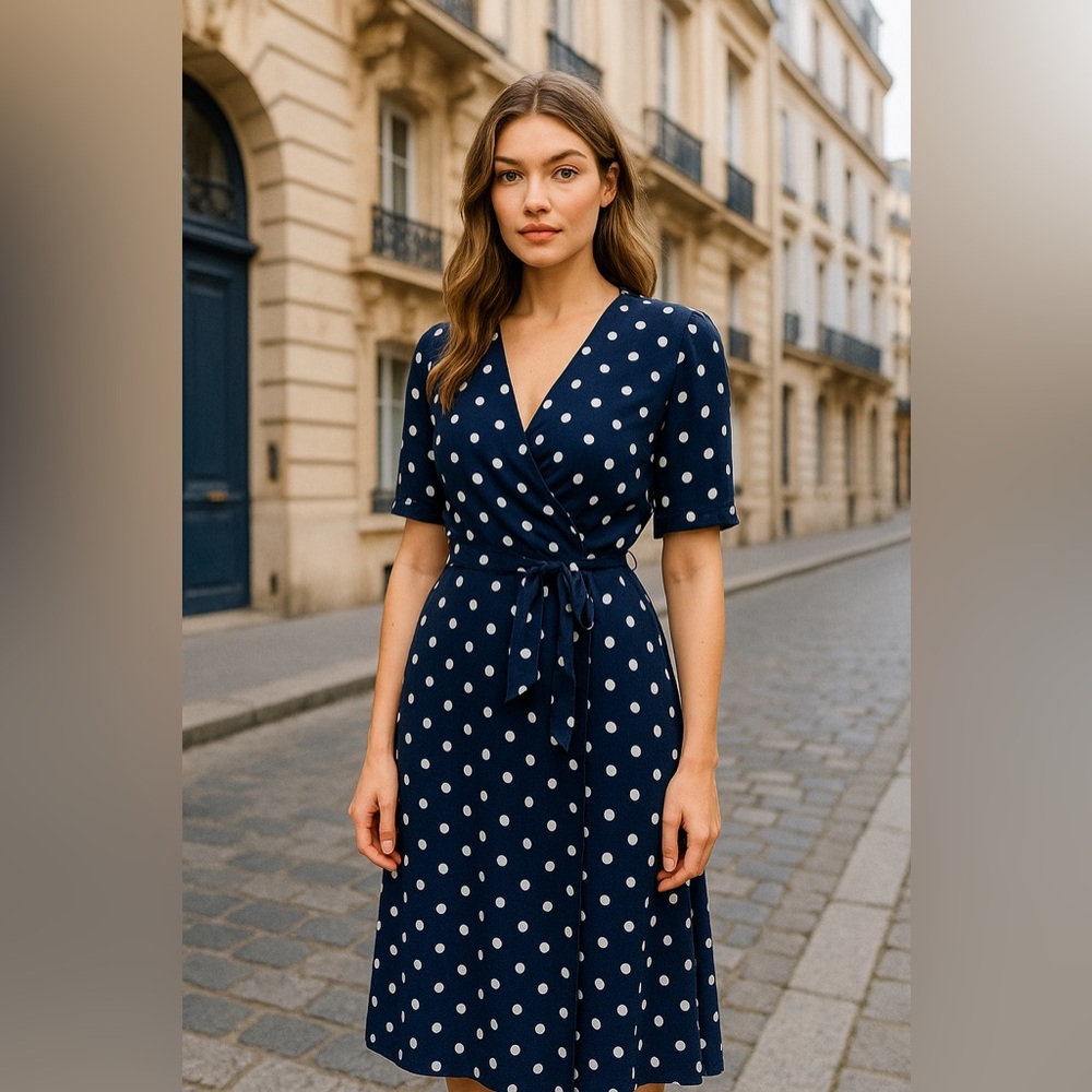 Vintage Navy and White Polka Dot Maxi Dress